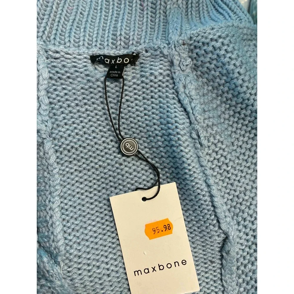 Christian Cowan x Maxbone Feather Jumper Dog Sweater L Blue NEW Ostrich Trim